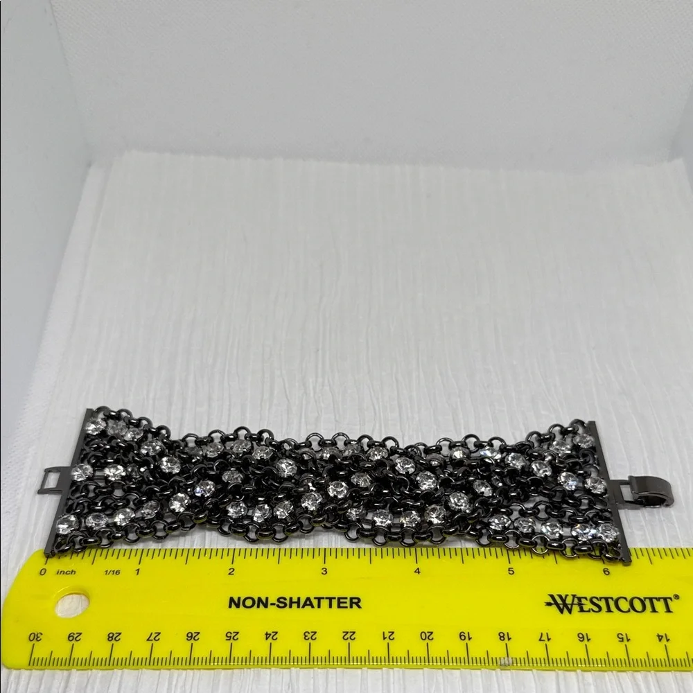 Vintage thick gun metal Black Chain Bracelet scattered rhinestones